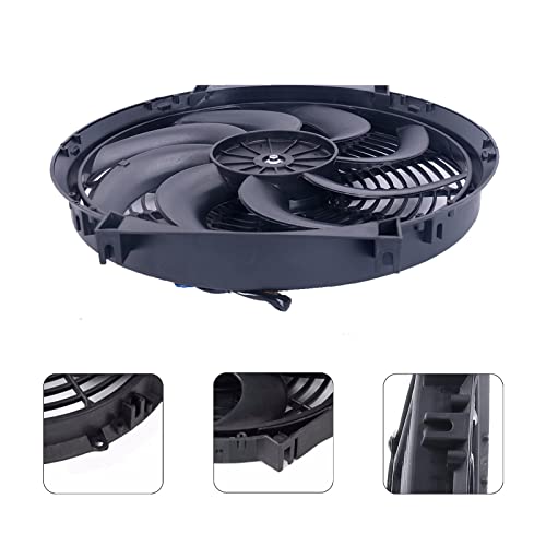 14 Inch Universal Radiator Fan High Performance Push/Pull 12V with Fan Mounting Kit Black - style: 14" Curved