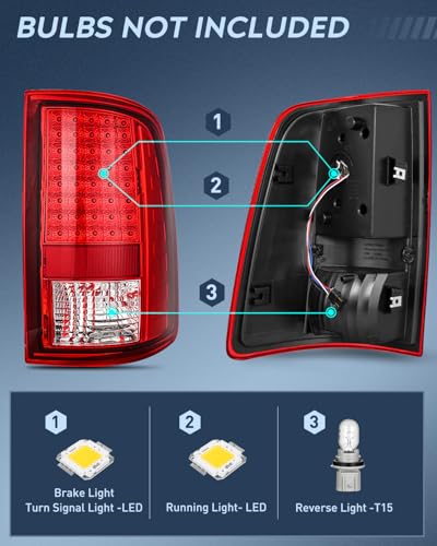 Nilight Taillight Assembly for 2009-2014 2015 2016 2017 2018 Dodge Ram - color: LED Red