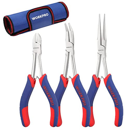 WORKPRO 3PCs Mini Pliers Set, Needle/Bent/Diagonal, 7"/6"/5.5"