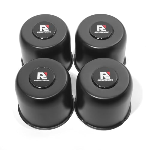RTrhinotuning 4 PCS 4.9 in Stainless Steel Trailer Wheel Center Caps 4.47 in Tall for Truck SUV RV Rim Center Caps Black Push Through Hub Cover - color: Black, size: 4.88" Center Hole, 4.47" Height