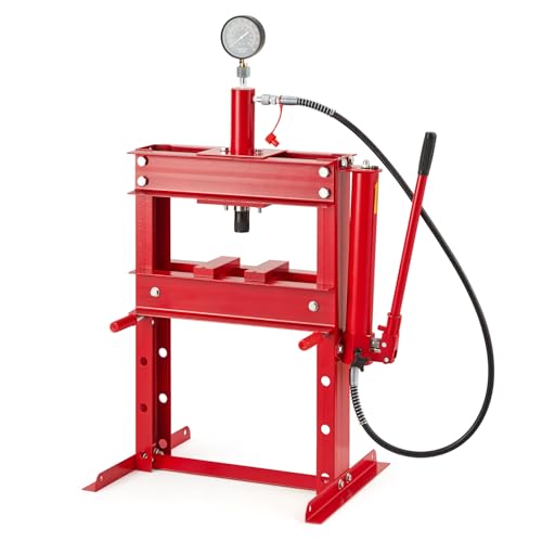 Hydraulic Press, 10 Ton Heavy Duty h-Frame Garage Floor Shop Press with Plates & Adjustable Table Height for Bending, Straightening, Installing Bearings & u-Joints