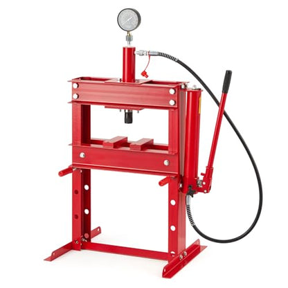 Hydraulic Press, 10 Ton Heavy Duty h-Frame Garage Floor Shop Press with Plates & Adjustable Table Height for Bending, Straightening, Installing Bearings & u-Joints