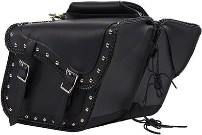 Motorcycle Genuine Leather Waterproof Saddlebag Luggage with Gun Holster inside Brown & Blk Stud/Non Stud (Black, Studed Leather) - color: Black, style: Studed Leather