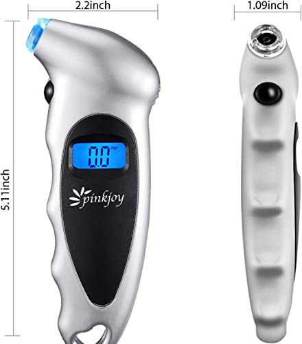 PINKJOY Digital Tire Pressure Gauge 4 Pack 150 PSI, 4 Settings, Tire Gauge for Car, Truck, Motorcycle, Bicycle with Backlit LCD and Non-Slip Grip (Silver) - color: Silver 4 Pack