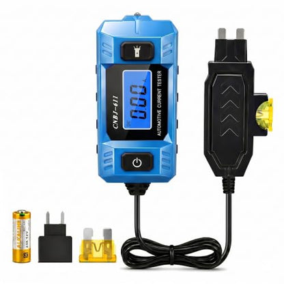 Automotive Circuit Fault Probe Tester, 20A 48V Car Circuit Tester, 0.01A Resolution Inline Current Monitor with Backlit LCD & LED Work Light, Mini & Standard Blade Fuse Compatible