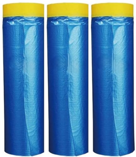 Plastic Sheeting Automotive Masking Tape - Multi Size Pack - No Residue Painters Plastic Drop Cloth for Painting - Paint Tape and Drape - Pre-Taped Masking Film (65 Feet) (3 of Set (59 in))