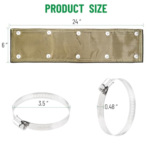 Titanium Pipe Shield, 6" x 24" Exhaust Heat Shield with Gloves - size: 6" x 24"