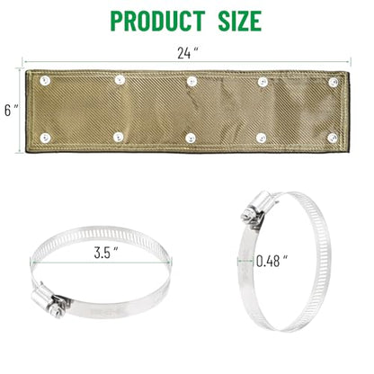 Titanium Pipe Shield, 6" x 24" Exhaust Heat Shield with Gloves - size: 6" x 24"