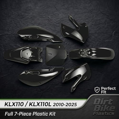 Dirt Bike Plastic Kits for KLX 110 KLX110, Rear Front Fender Number Plate Side Cover Fuel Tank Cover Fairing Body for KLX 110L 2010-2025 Black - color: black