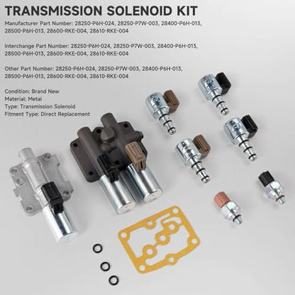 Bruce & Shark Complete Transmission Solenoid Kit for Honda Accord/Odyssey 1998-2006, Acura CL 2001-2003, Pilot 2003-2007, Replaces 28600-RKE-004 28400-P6H-013