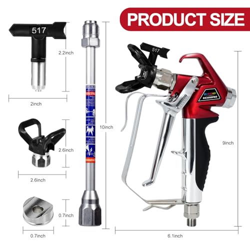 DUSICHIN Airless Paint Primer Spray Gun High Pressure 3600 PSI Reversible 517 Nozzle Tip Guard Swivel Joint with 10 inches Extension Pole for Titan Graco Airless Paint Sprayers Aftermarket DUS3600