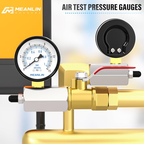 MEANLIN MEASURE 0-15Psi 2" Steel Double Graduated Air Test Pressure gauges, 3/4" FNPT Connection, -3-2-3% Accuracy - size: 0-15Psi, style: Chrome Body