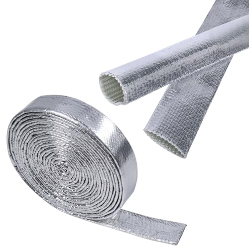 Automotive Aluminum Heat Shield Sleeve Wrap Wire Up to 485 °F, Cable Heat Shield Fire Sleeve Heat Resistance Silver Inner Diameter (1/2"-14ft) - size: 1/2"-14ft