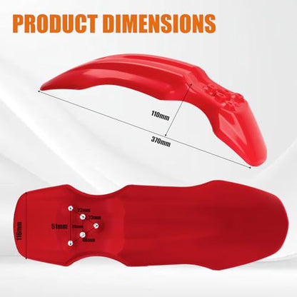 Dirt Bike Front Fender for Yozma IN10 Tuttio Soleil 01 MX350/500/650 SX500 KX110 XR70 Ridstar Q20 CRF50 Style with Mounting Bolts Ebike Dirt Pit Bike Wheel Mudguard (Red) - color: Red