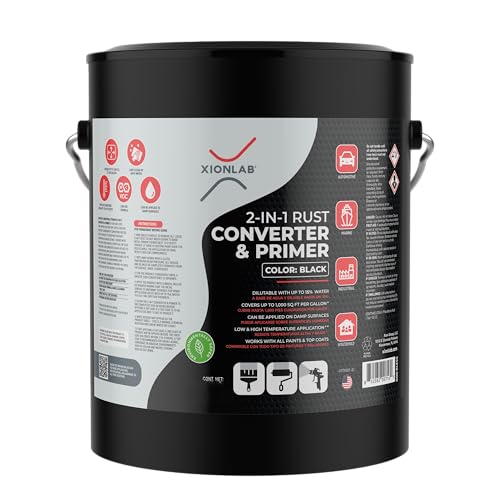 2-in-1 Rust Converter & Metal Primer - Black, Water-Based, Low VOC, Rust Remover for Metal, Reformer & Encapsulator, Ideal for Automotive, Maritime, Car Restoration, Covers up to 1,000 Sqft. Per Gallon. Anti-Rust Inhibitor & Neutralizer with Protection, P