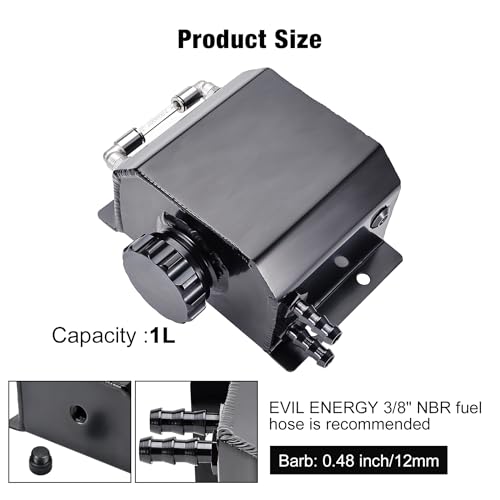 EVIL ENERGY Radiator Coolant Overflow Tank Aluminum, Universal Overflow Reservoir Tank, Upgraded Overflow Catch Can 1L Black