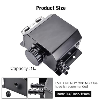 EVIL ENERGY Radiator Coolant Overflow Tank Aluminum, Universal Overflow Reservoir Tank, Upgraded Overflow Catch Can 1L Black