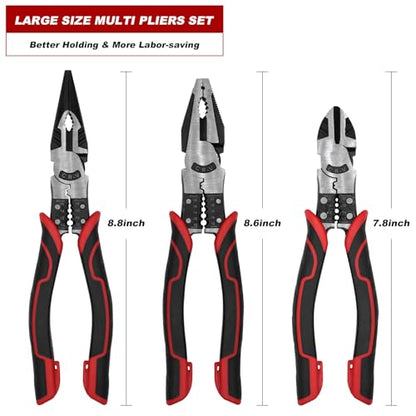 TOOLEAGUE 3Pcs Heavy Duty Pliers Set, 5 in 1 Pliers