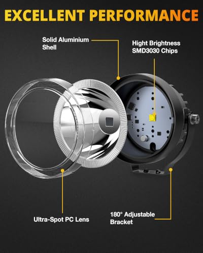 NAOEVO 4 Inch Round LED Pod Lights, 60W 6,000LM LED Fog Lights, White