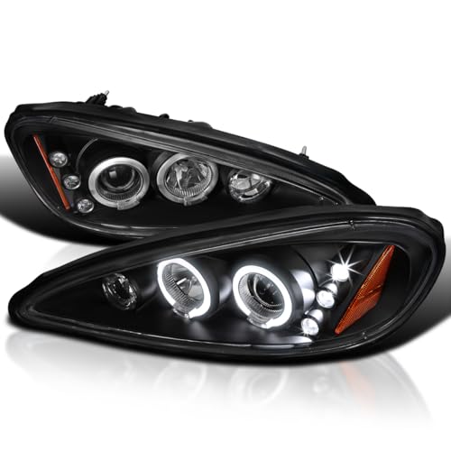 SPEC-D TUNING Black Dual LED Halo Projector Headlights - color: Black Housing Clear Lens
