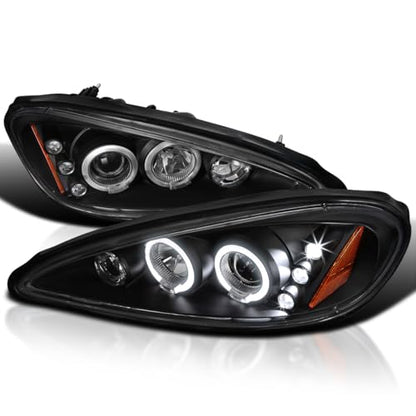 SPEC-D TUNING Black Dual LED Halo Projector Headlights - color: Black Housing Clear Lens