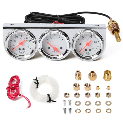 2" 52mm Triple Gauge Set Kit, Oil Pressure, Water Temperature & Voltmeter, 0-100 PSI / 100-280°F / 8-16V, Universal for Most 12V Vehicles - style: Oil Press.+Volt+Water Temp.