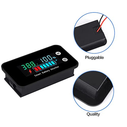 IPX7 Waterproof 7-100v Smart Battery Monitor with Buzzer Alarm &Temp - color: Black