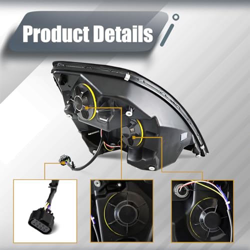 Front Headlight Compatible with 2004-2017 Volvo VNL Truck Black Color - color: Black, size: Set of 2