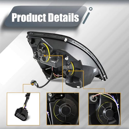 Front Headlight Compatible with 2004-2017 Volvo VNL Truck Black Color - color: Black, size: Set of 2