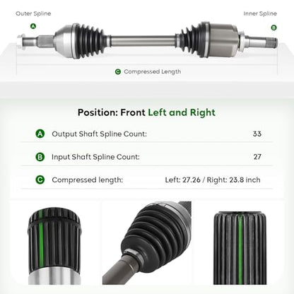 2PCs Front CV Axle Shaft Assembly for 2007-2017, 2.5L 3.6L
