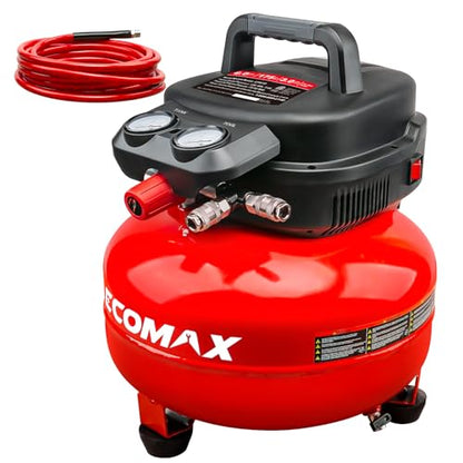 ECOMAX 6 Gal Pancake Air Compressor 175PSI, 3 CFM @ 90 PSI w/25 FT Air Hose - style: Air Hose
