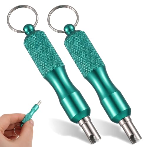 2 PCS Valve Core Removal Tool Keychain Stainless Steel Tire Valve Stem Tool - color: Green