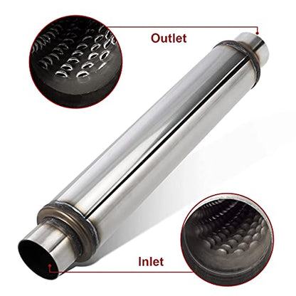Upower 2.5 Inch Inlet Exhaust Muffler 2 1/2" Resonator Muffler 3.5" Round 18" Body Length 22" Overall Length Stainless Moderate Sound Universal Exhaust Resonator