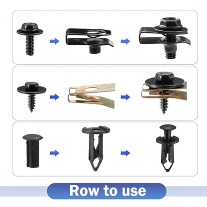 100 PCS Car Body Fasteners Assortment Kit, Bumper Fender Splash Guard Screws Bolts U-Nuts, Universal for Most Cars, Trucks, SUVs (Black)