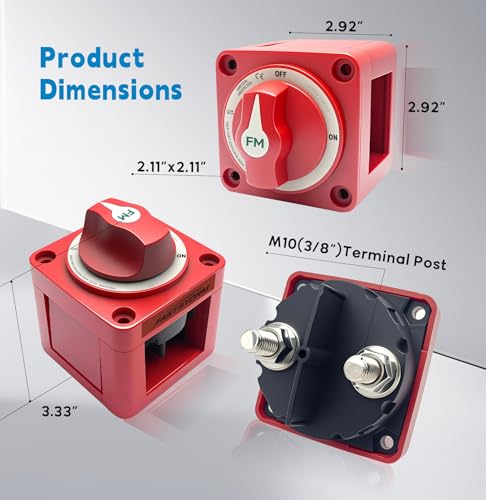 300A Waterproof Battery Disconnect Switch 12V-48V, On/Off Kill Switch for Marine, RV, Car, Boat, Truck, ATV, UTV, Ignition Protected with Cable - color: 300A ON/OFF Single Circuit with Cable