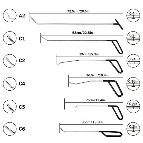 LadyRosian Paintless Dent Repair Tools 6 Pieces of Dent Removal Repair Rods C Style Rods Tool for Car Body Hail Damage Door Dent Removal - color: C+A rod