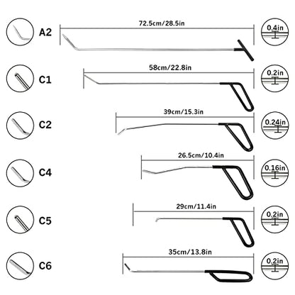 LadyRosian Paintless Dent Repair Tools 6 Pieces of Dent Removal Repair Rods C Style Rods Tool for Car Body Hail Damage Door Dent Removal - color: C+A rod
