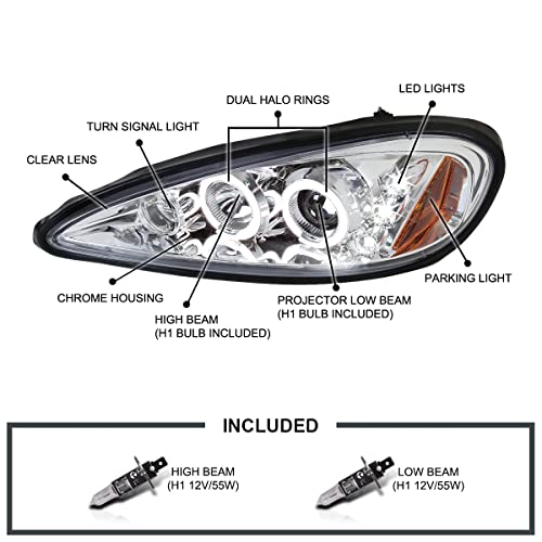 SPEC-D TUNING Dual LED Halo Projector Headlights - color: Chrome Housing Clear Lens