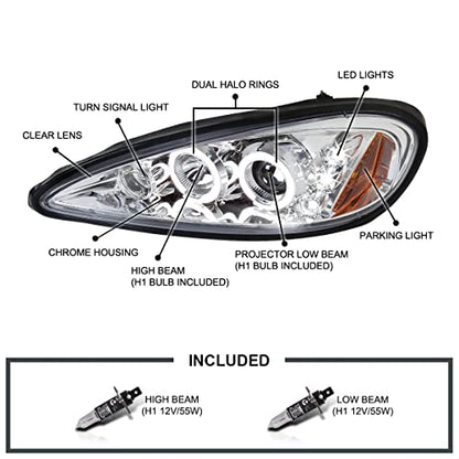 SPEC-D TUNING Dual LED Halo Projector Headlights - color: Chrome Housing Clear Lens