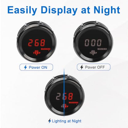 Oil Temp Temperature Gauge Meter Kit 104-302℉ 2" 52mm DC12V Temp Gauge - size: Oil Temp Gauge