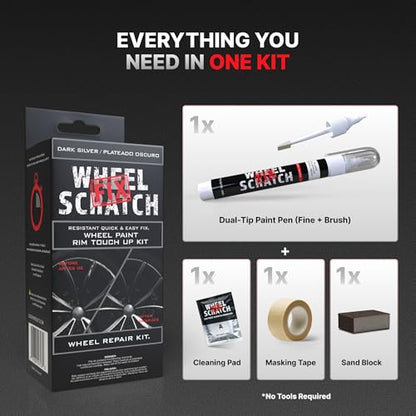 Wheel Scratch Fix® Dark Silver Rim Touch Up Paint Wheel Scratch Repair Kit - color: Silver - Dark - Kit
