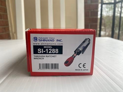 SHINANO SI1288 3/8" Pneumatic Mini Thru Ratchet Set - 6 Sockets (8-14mm), 45Nm, Made in Japan - For Tight Spaces, Engine Work