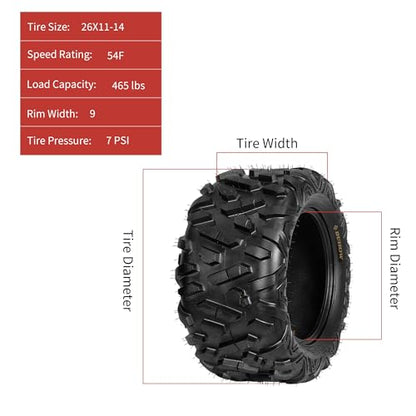 GarveeTech ATV Tires, 2 Pack 26x9-14 26x9x14 ATV UTV All Terrain Tires for Trail, Desert, Mud, Dirt, Street, Sand, 6PR Tubeless - size: AT26X9-14, style: Pattern A