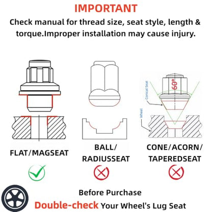 00276-00900，M12x1.5 Wheel Lock Nuts, 37mm Height, Flat Mag Seat,Compatible with Toyota Avalon Camry Corolla Highlander RAV4 OEM Factory Aluminum Wheels。