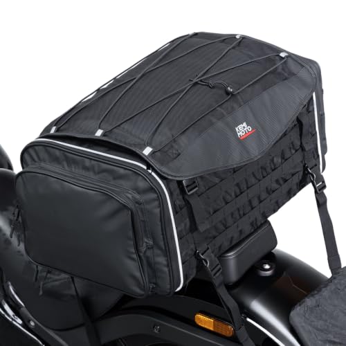 KEMIMOTO Motorcycle Travel Luggage Bags, Expandable Large Capacity Motorcycle Tail Bag, Waterproof Rear Rack Trunk, Motor Pannier Bag with Rain Cover and Straps 50L - size: 50L