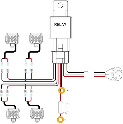 Nilight Led Light Bar Wiring Harness Kit 16AWG 12V On Off Waterproof Switch Power Relay Blade Fuse-4 Leads - color: 16AWG Wiring Harness-4 Leads