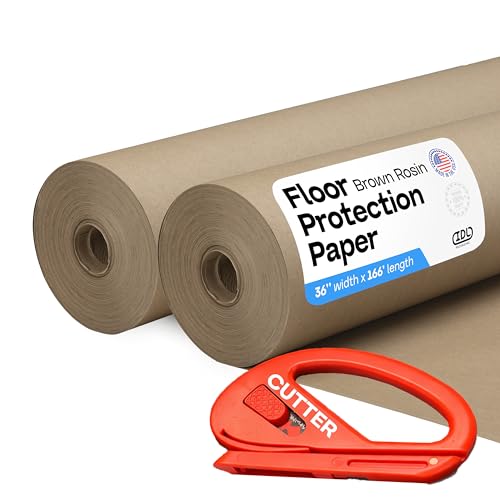 Brown Rosin Masking Paper 36" x 166 feet, 2 Rolls + 1 Cutter – Thick Floor Covering (66 lbs, 996 sq.ft. total) - USA-Made Masking Paper for Painting & Construction, Surface Protection by IDL Packaging - color: 36"x166', Thick, Brown, size: 2 Rolls + Tool