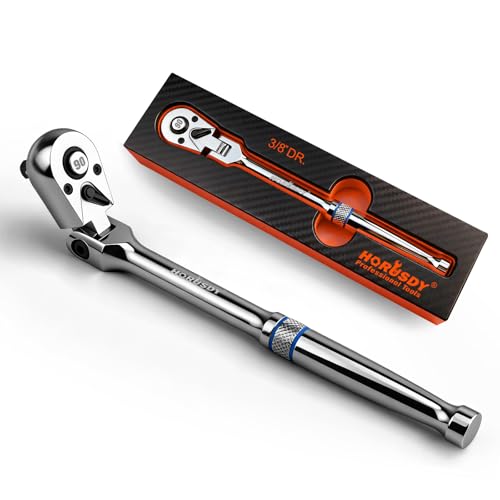 HORUSDY 3/8" Drive 90-Tooth Flex Head Ratchet Handle, 180° Adjustable CR-V Ratchet with Quick Release & Reversible Switch, 4° Swing Arc Socket Wrench for Automotive, Bike & DIY Repair - color: 3/8" Drive Flex Head Ratchet Silver