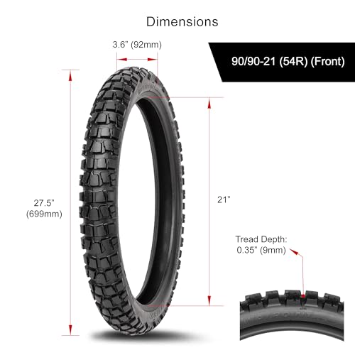 Tusk Waypoint Adventure Motorcycle Front Tire – 90/90-21 (54R) – Dual Sport On/Off-Road Tread – DOT Compliant - size: 90/90-21