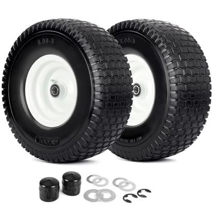 GICOOL 15x6.00-6 Flat Free Lawn Mower Tire and Wheel, 15x6-6nhs Riding Mowers Lawn Tire and Wheel with 3/4" Bearing, 3" Centered Hub, 2 Pack - color: Turf-Pattern Tread, size: 15x6.00-6 Flat-Free Tire